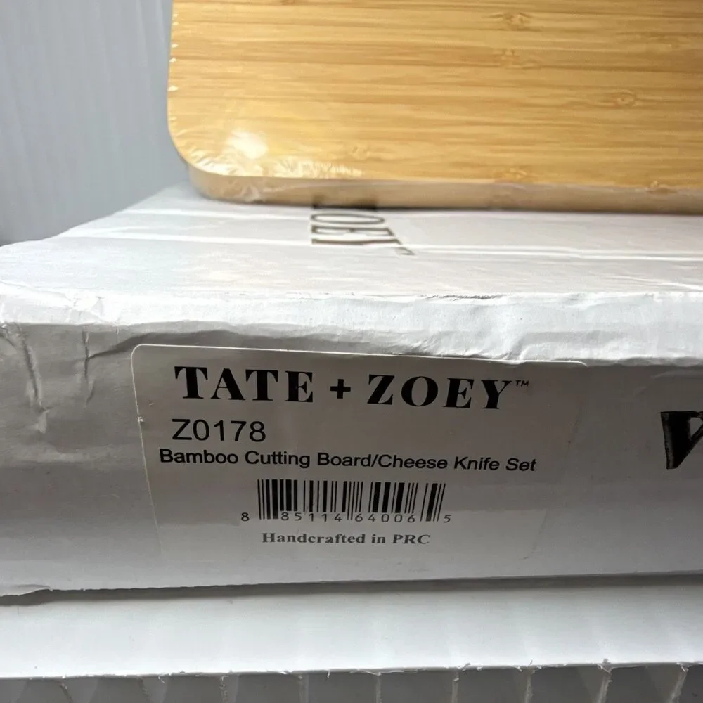Tate + Zoey Z0178 Bamboo Cutting Board Set w/ Tray & 5-Pc Cheese Knives